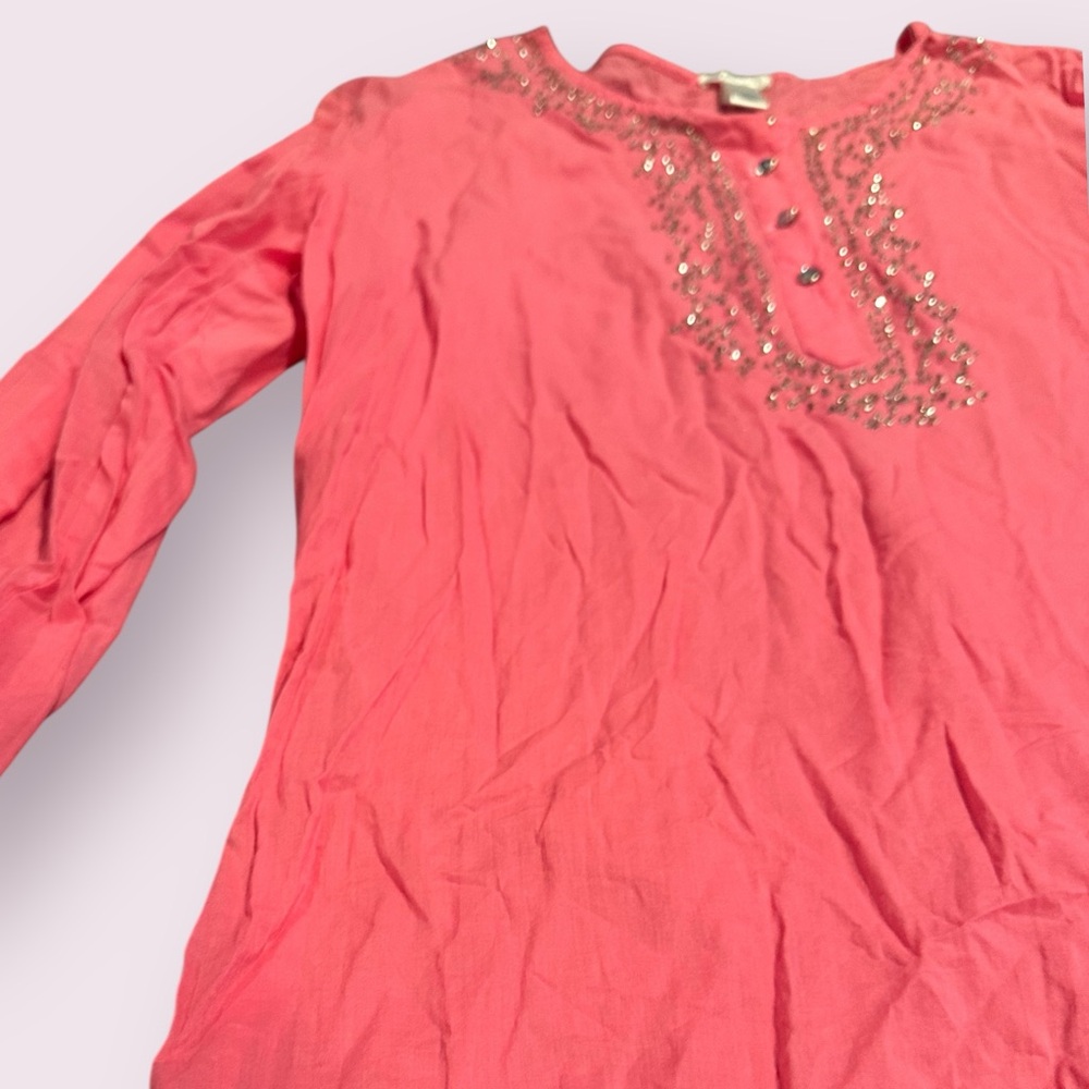 Women's Old Navy Summer 2005 Pink Blouse with Sparkle Accents Sz Large - Picture 4 of 12